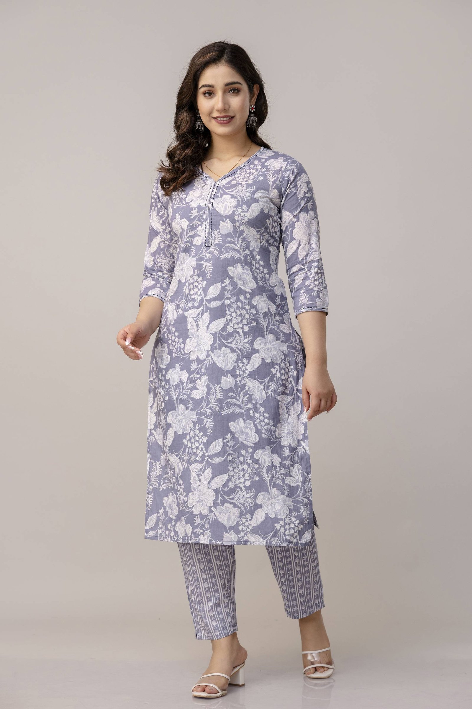 Grey white pipe dori 3 pcs suit set